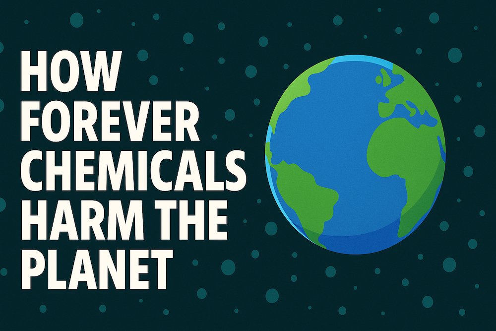 Visual representation of PFAS chemical contamination spreading across the planet
