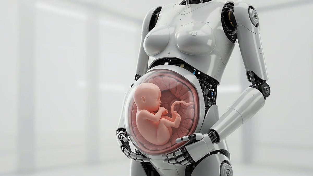Image published by the Daily Mail claiming to show a Chinese humanoid robot designed for pregnancy, later identified as part of a viral hoax.
