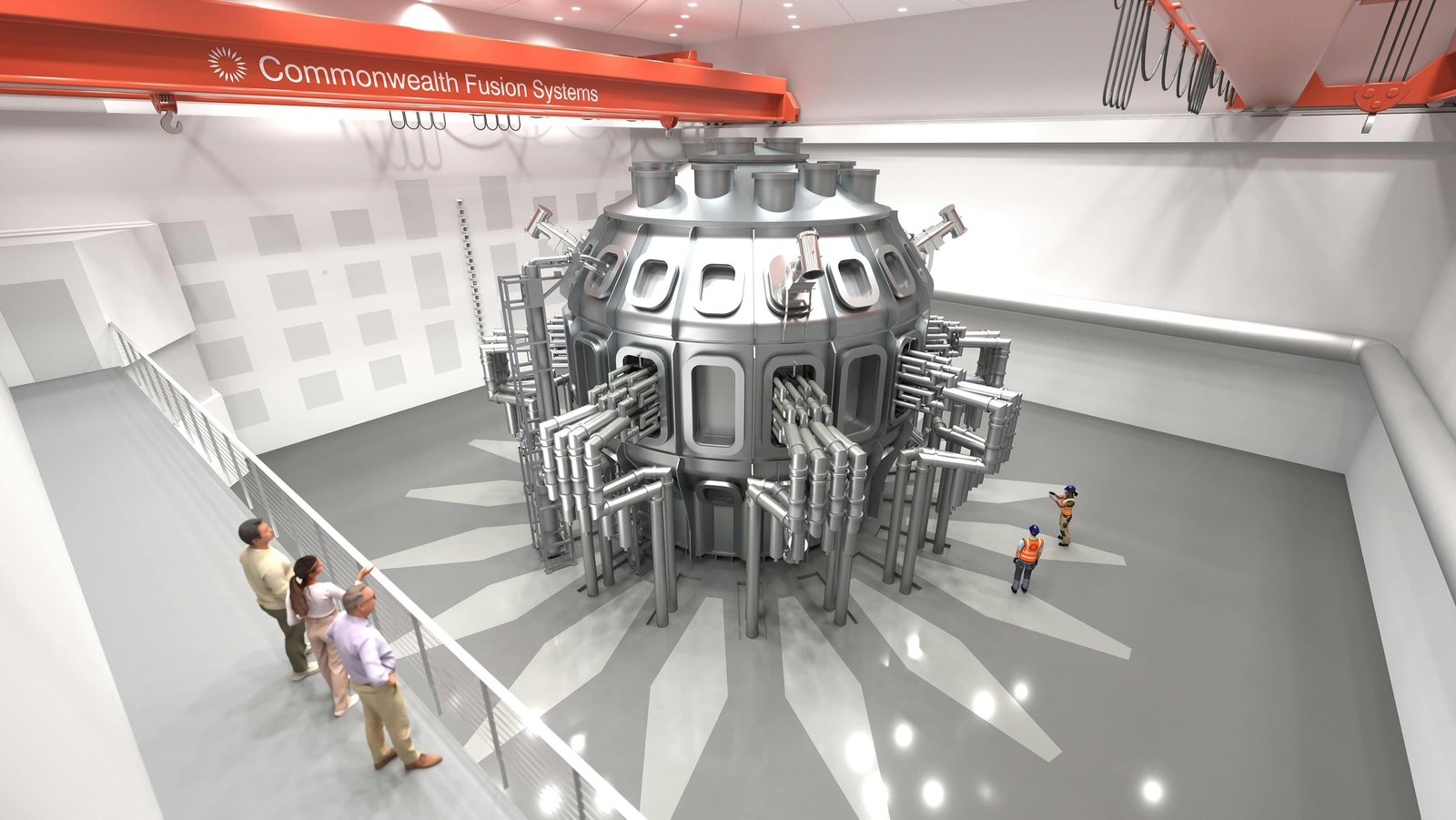 High-quality rendering of a Commonwealth Fusion Systems reactor, showing advanced fusion energy design inside a research facility.