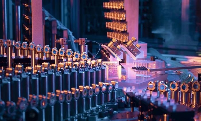 Close-up image of Jiuzhang 3.0 quantum computer hardware with glowing optical elements