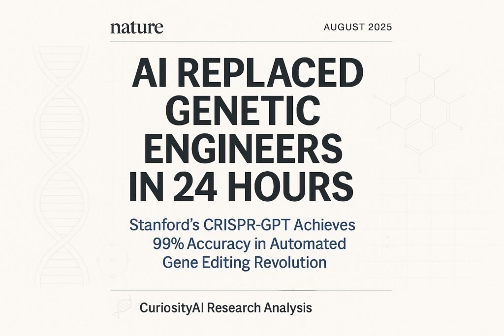 Prestigious scientific journal cover showing CRISPR-GPT AI replacing genetic engineers with 99% accuracy